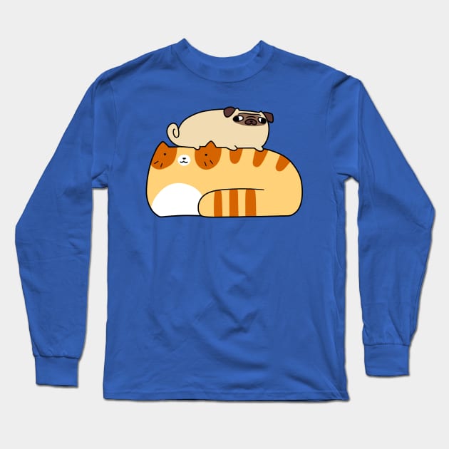 Tabby Cat and Little Pug Long Sleeve T-Shirt by saradaboru